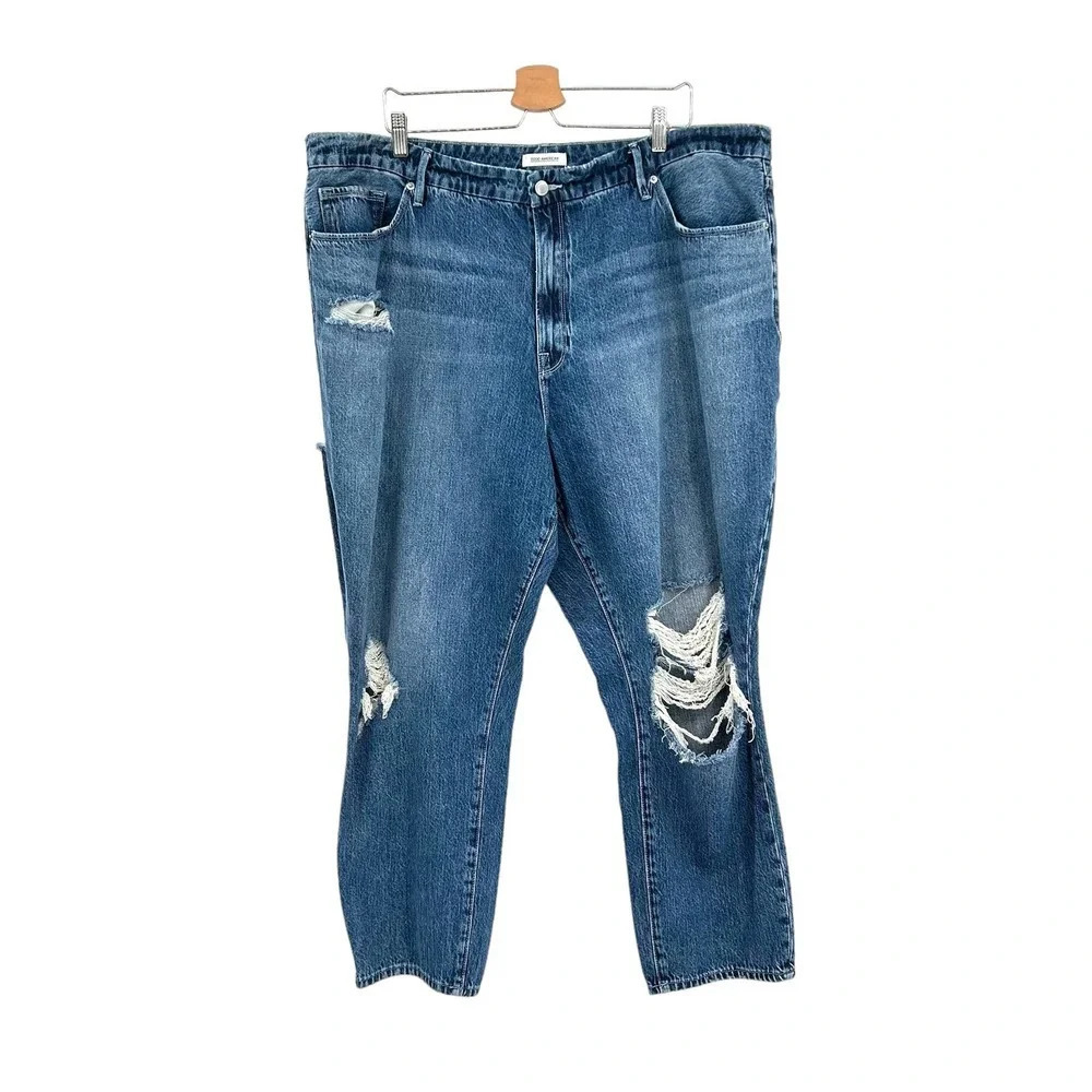 Good‎ American Good Vintage Ripped Ankle Straight Leg Jeans In Blue484 Size 20 - Picture 2 of 10